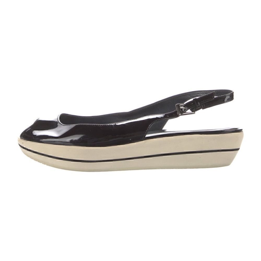 Stuart Weitzman | Black Colorblock Slingback Patent Wedge Peep Toe Pump | 8